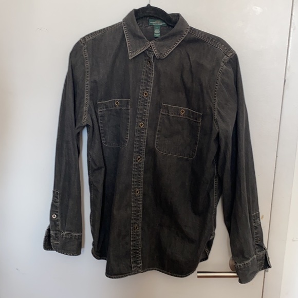 LRL Lauren Jean Co Black Denim Button Down L - Picture 2 of 8